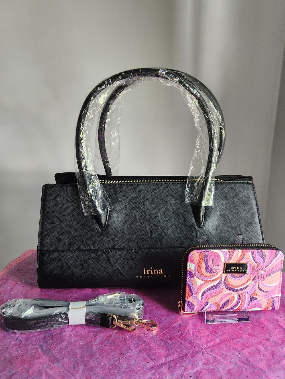 Trina Turk NWT Black Color block Satchel 3 Pc Set